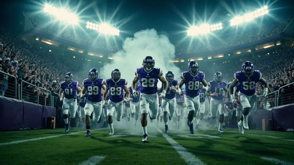 TCU football players running onto the field at Amon G. Carter Stadium