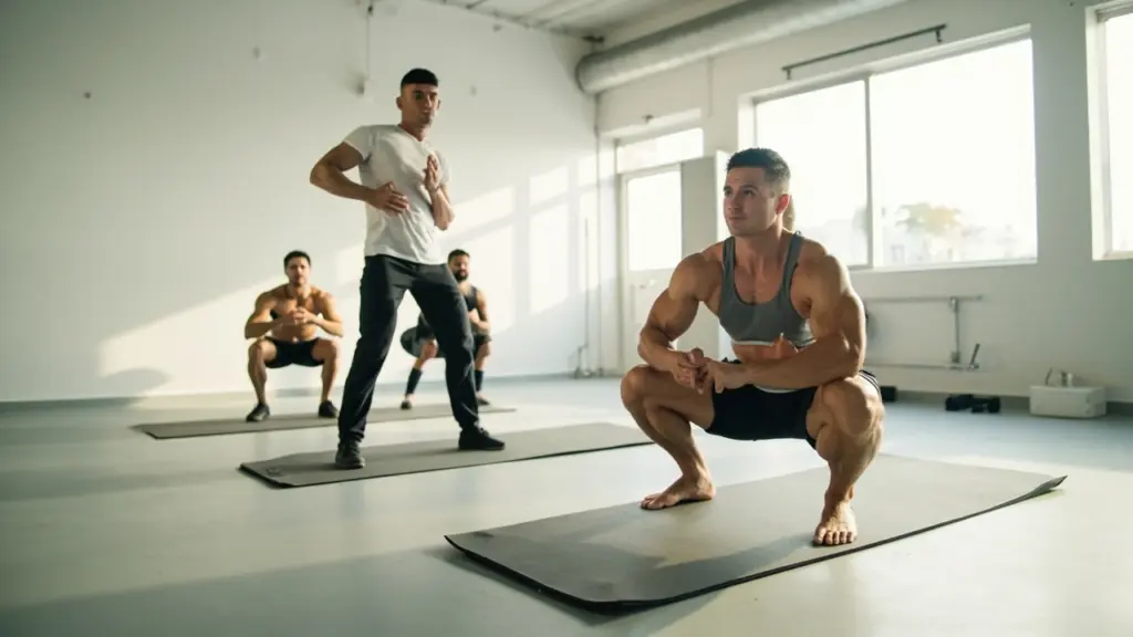 Group fitness classes in a bright training studio
