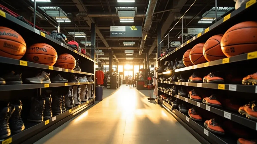 Academy sports and outdoors store aisle with team and outdoor gear