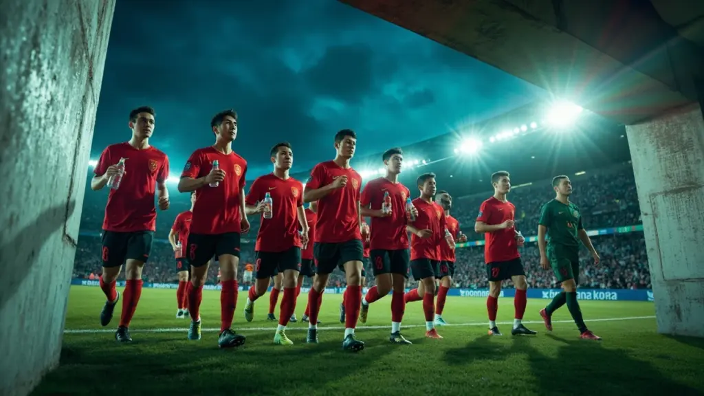 South Korea national football team players lining up before a match
