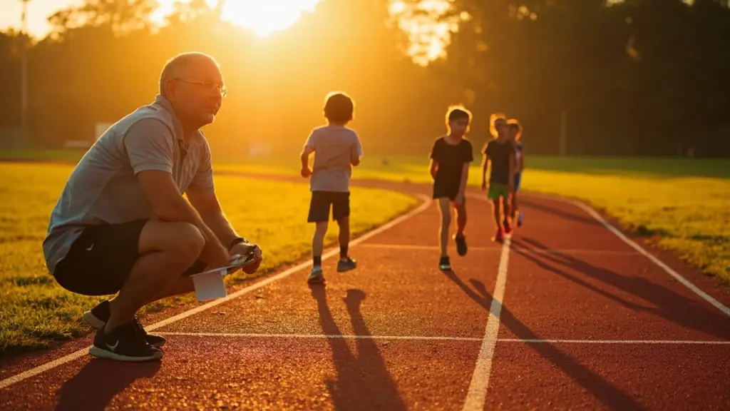 Young athletes training on a track for road runner sports