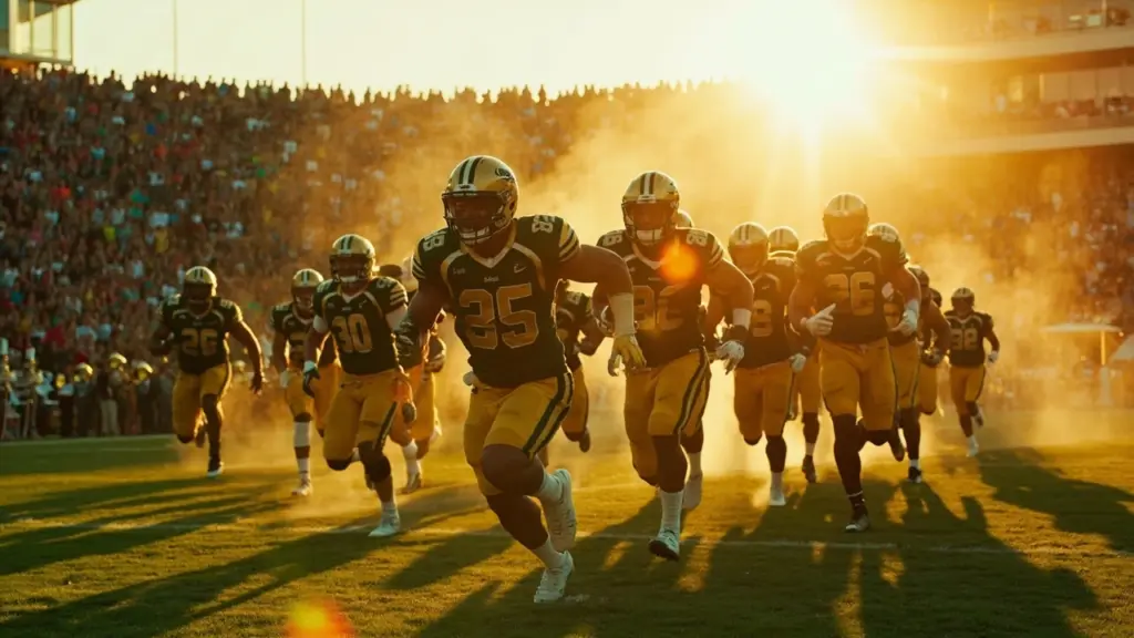 Norfolk State football players in action during a college game