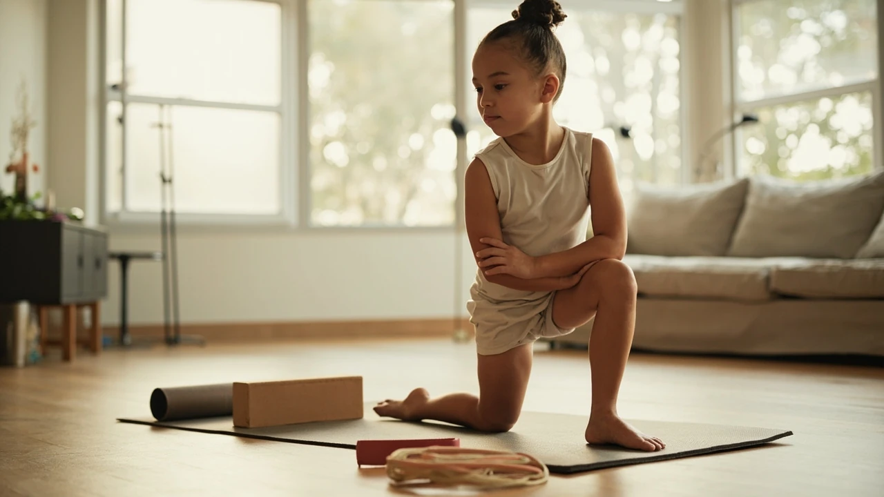 Gymnast following a gymnastics warm up checklist before home practice on a training mat